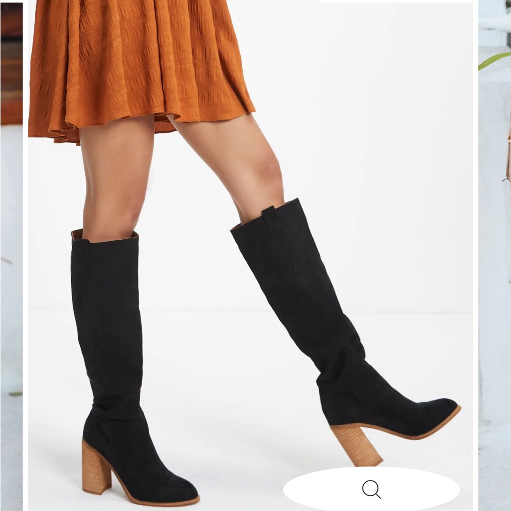 Nib Slouchy Black Heeled Boots. Size 7.5. Falls Just Below The Knees.